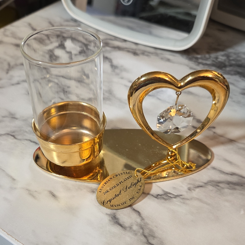 Vintage Gold Heart Crystal Candle Holder